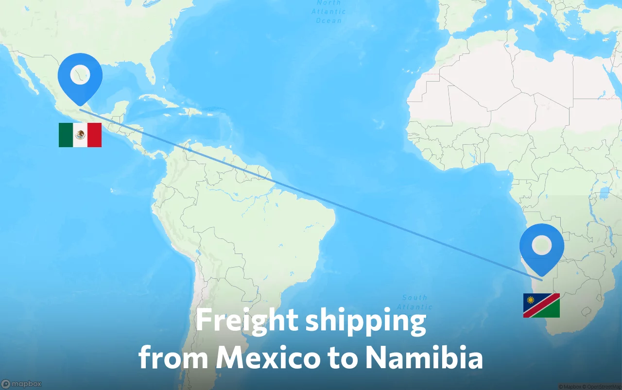Shipping route from Mexico to Namibia