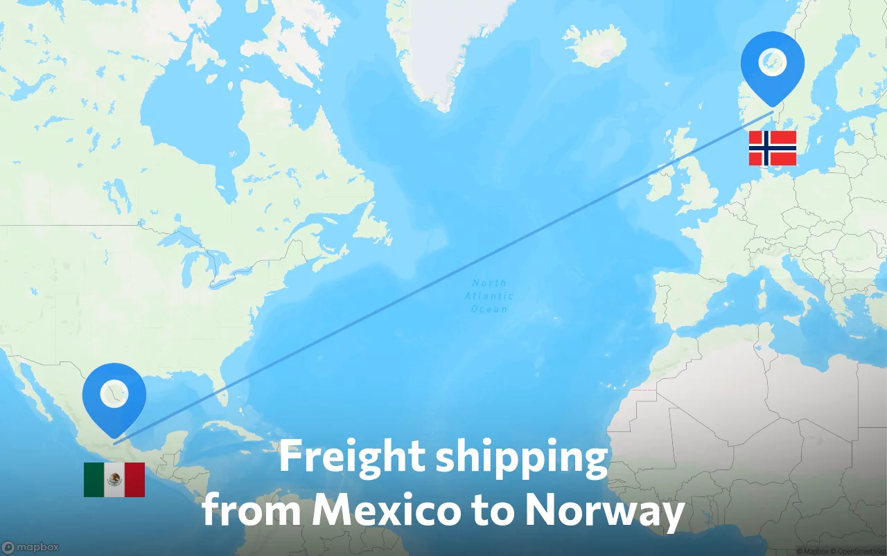 Shipping route from Mexico to Norway