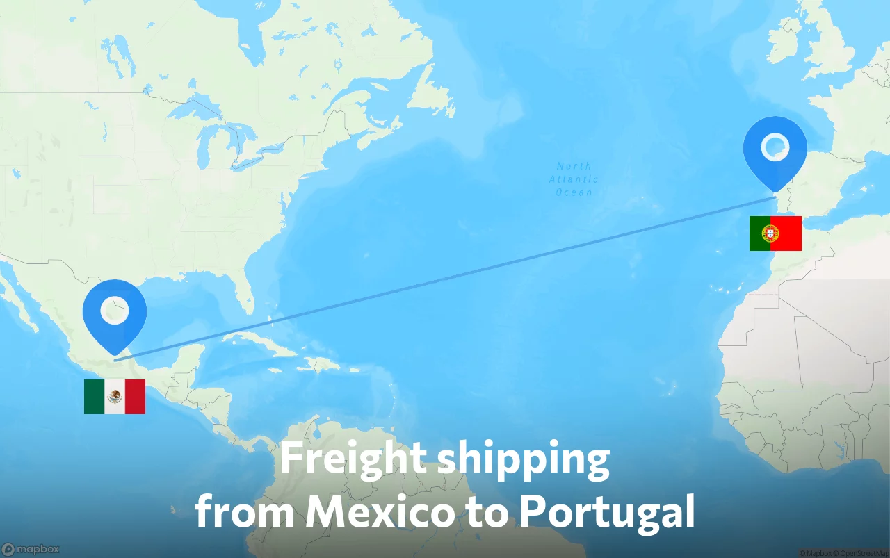 Shipping route from Mexico to Portugal