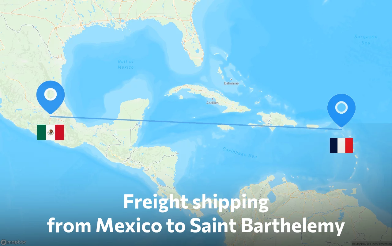 Shipping route from Mexico to Saint Barthelemy