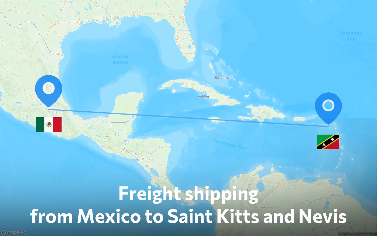 Shipping route from Mexico to Saint Kitts and Nevis