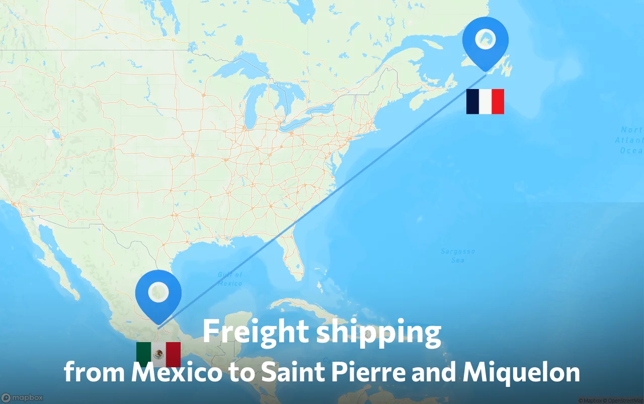 Shipping route from Mexico to Saint Pierre and Miquelon