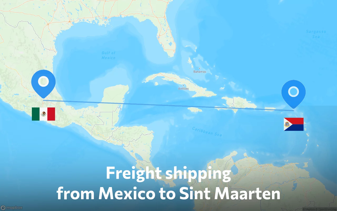 Shipping route from Mexico to Sint Maarten