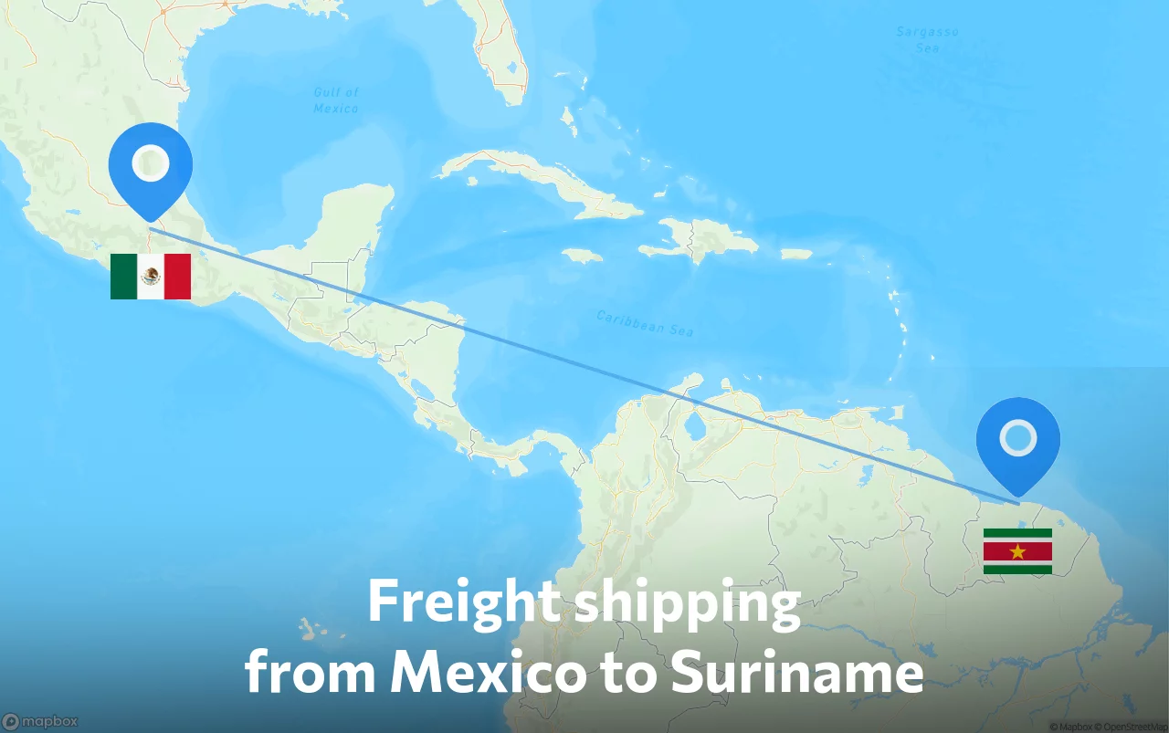 Shipping route from Mexico to Suriname