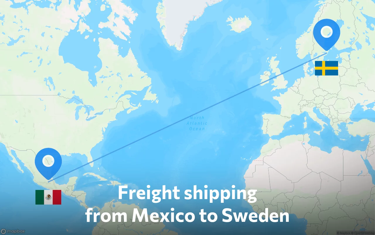 Shipping route from Mexico to Sweden