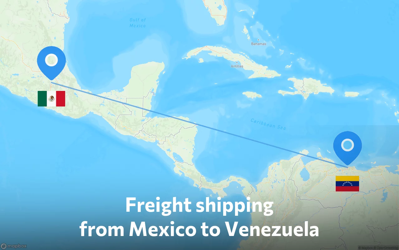 Shipping route from Mexico to Venezuela