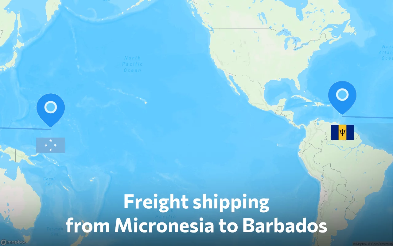 Shipping route from Micronesia to Barbados