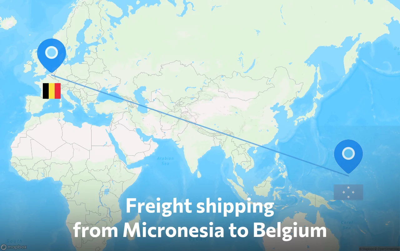 Shipping route from Micronesia to Belgium
