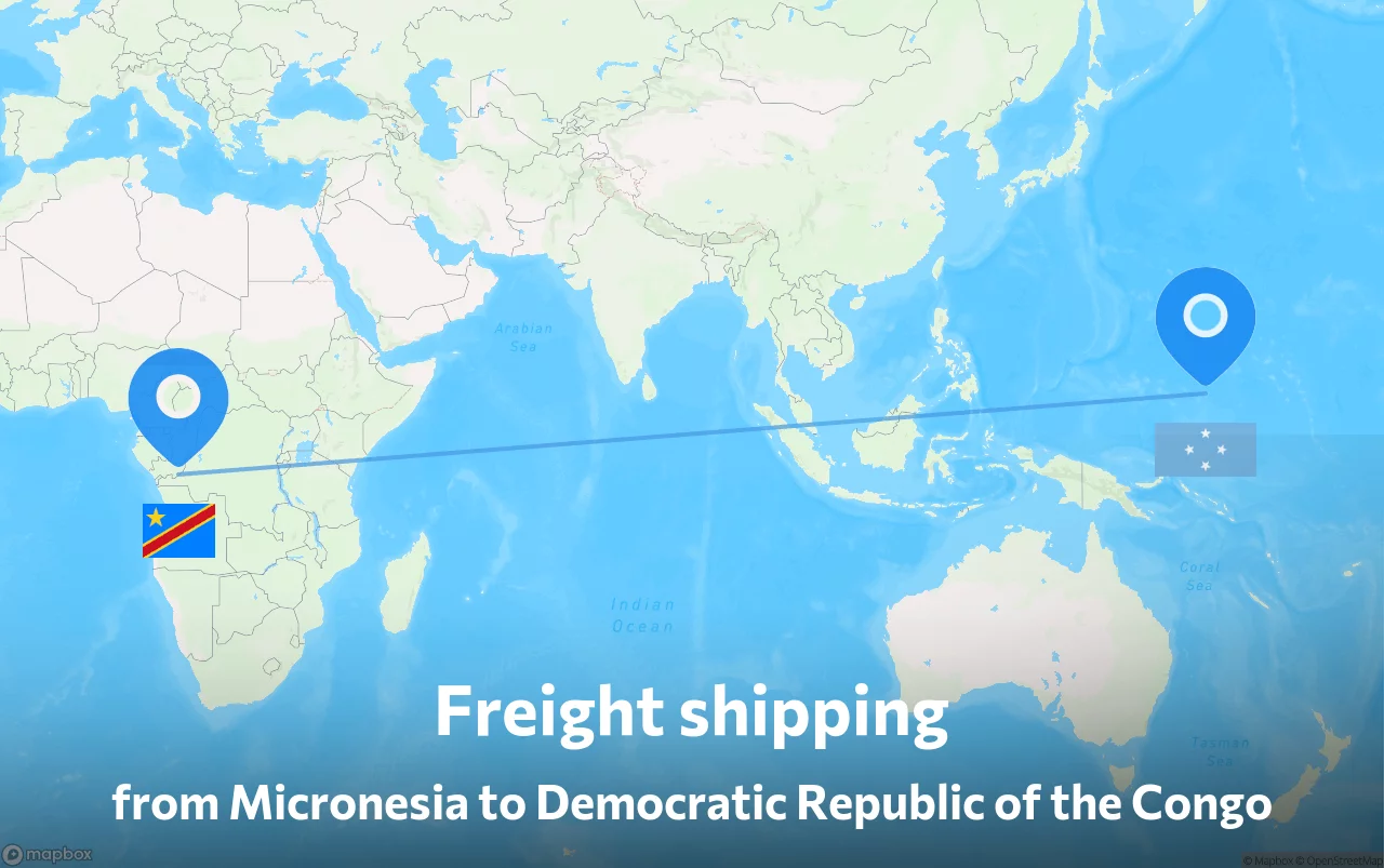 Shipping route from Micronesia to Democratic Republic of the Congo