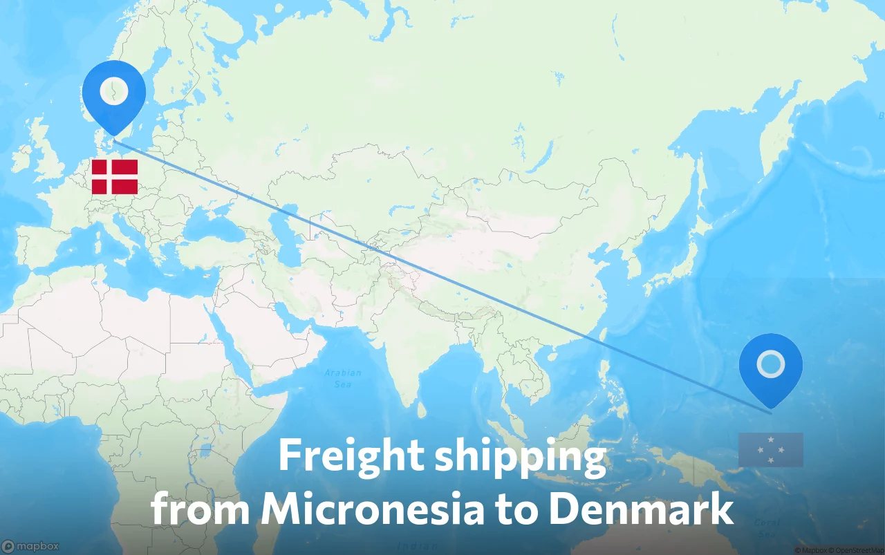 Shipping route from Micronesia to Denmark
