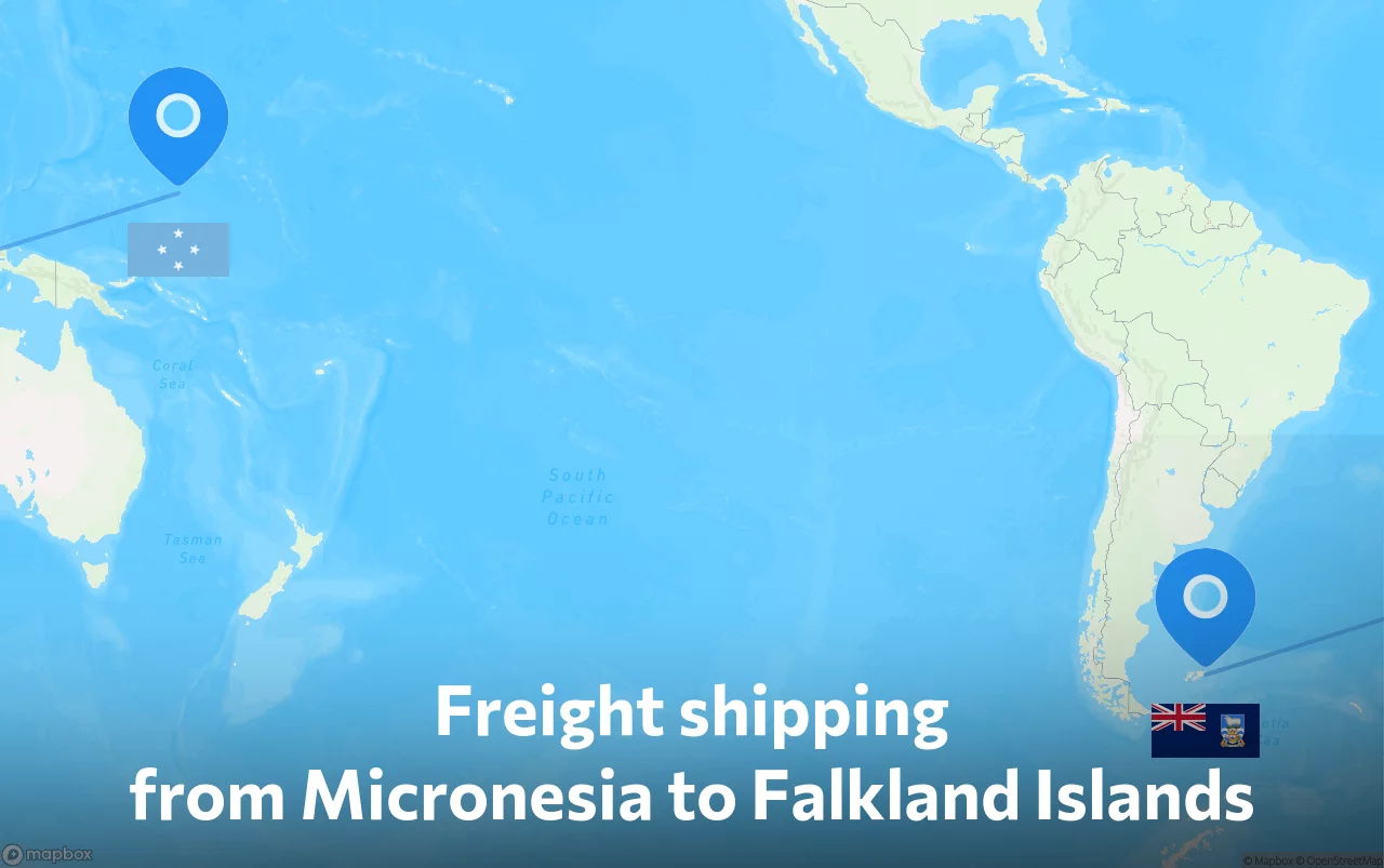 Shipping route from Micronesia to Falkland Islands