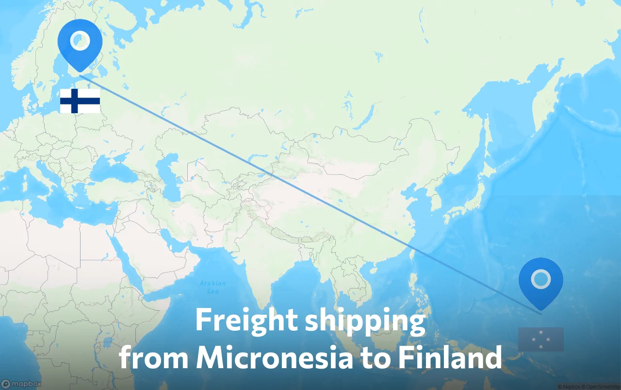 Shipping route from Micronesia to Finland