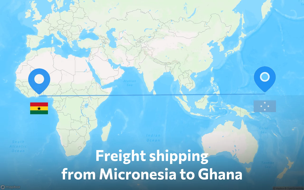 Shipping route from Micronesia to Ghana