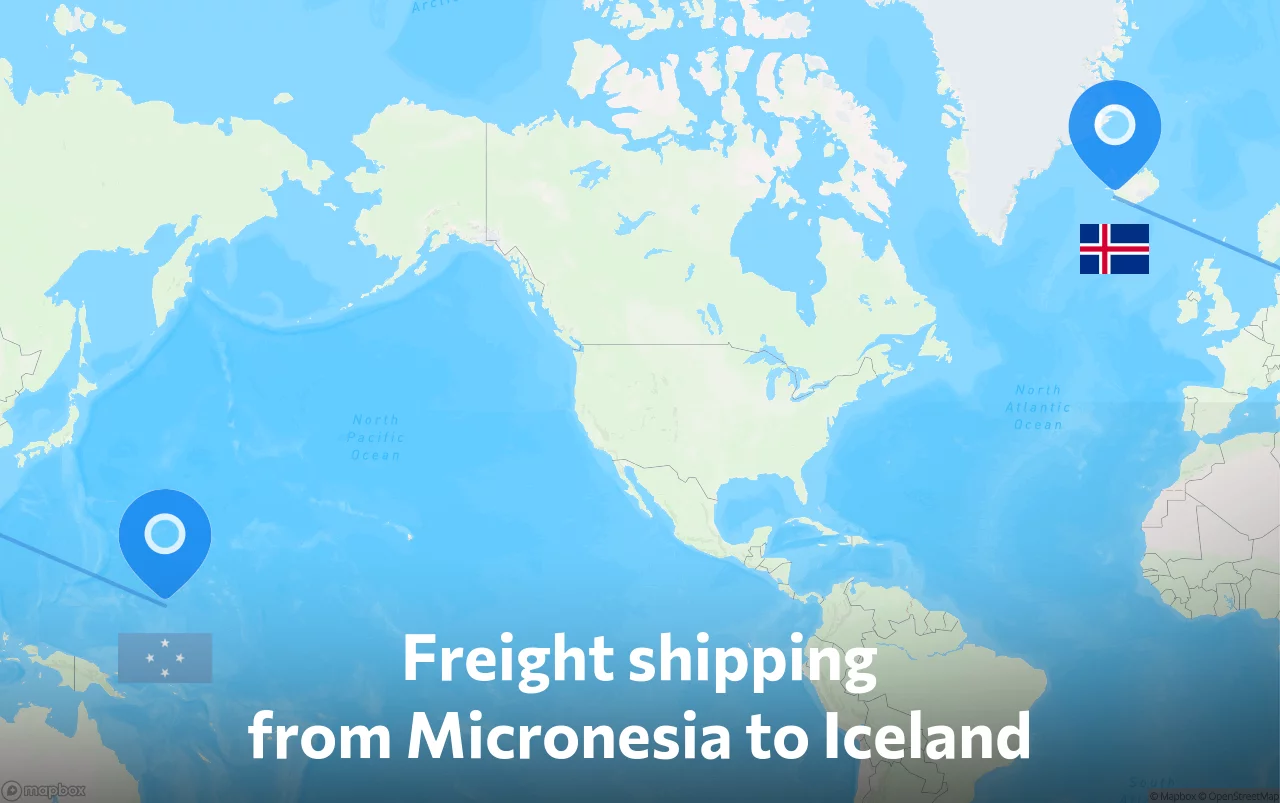 Shipping route from Micronesia to Iceland