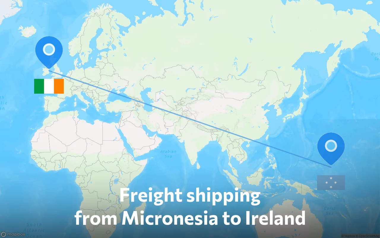 Shipping route from Micronesia to Ireland