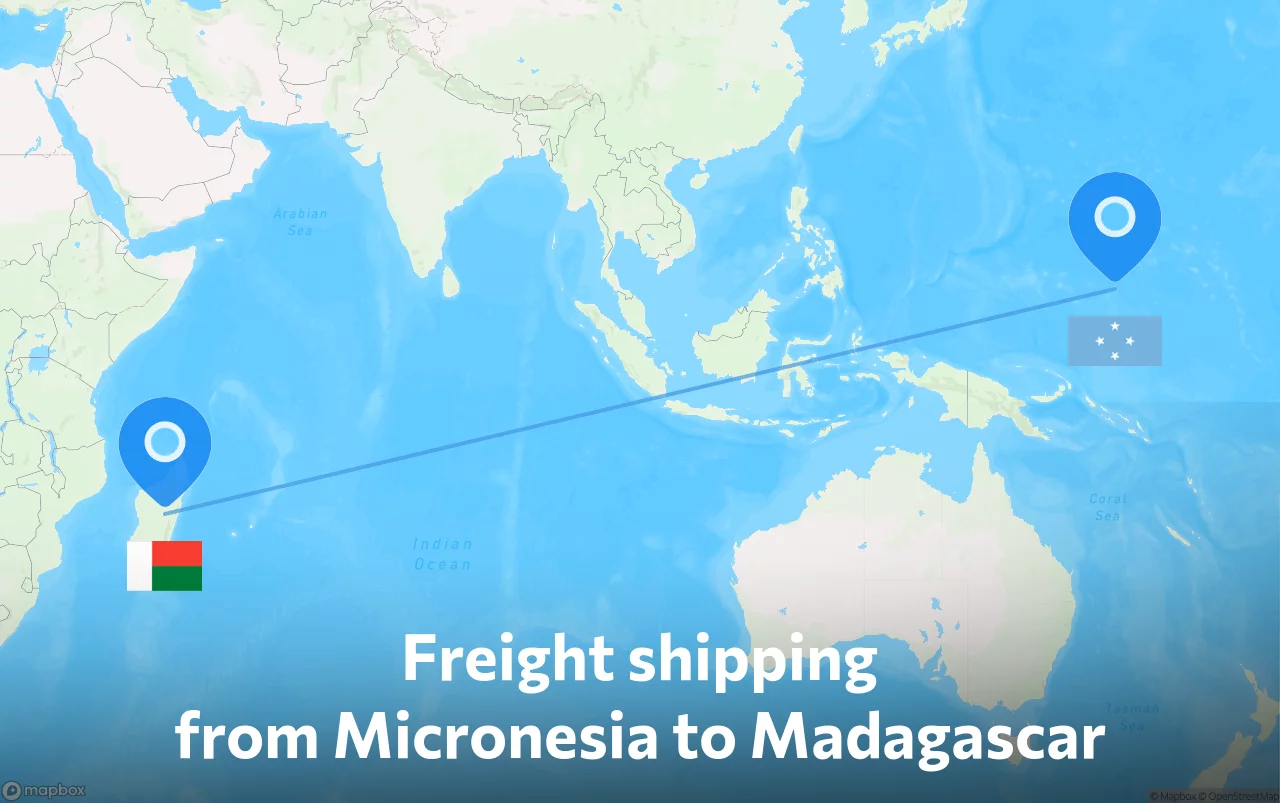 Shipping route from Micronesia to Madagascar