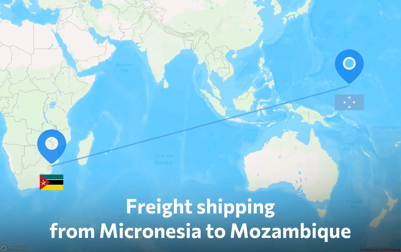 Shipping route from Micronesia to Mozambique