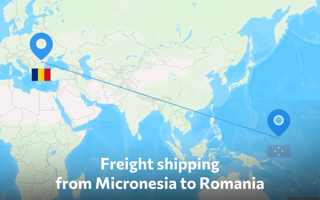 Shipping route from Micronesia to Romania