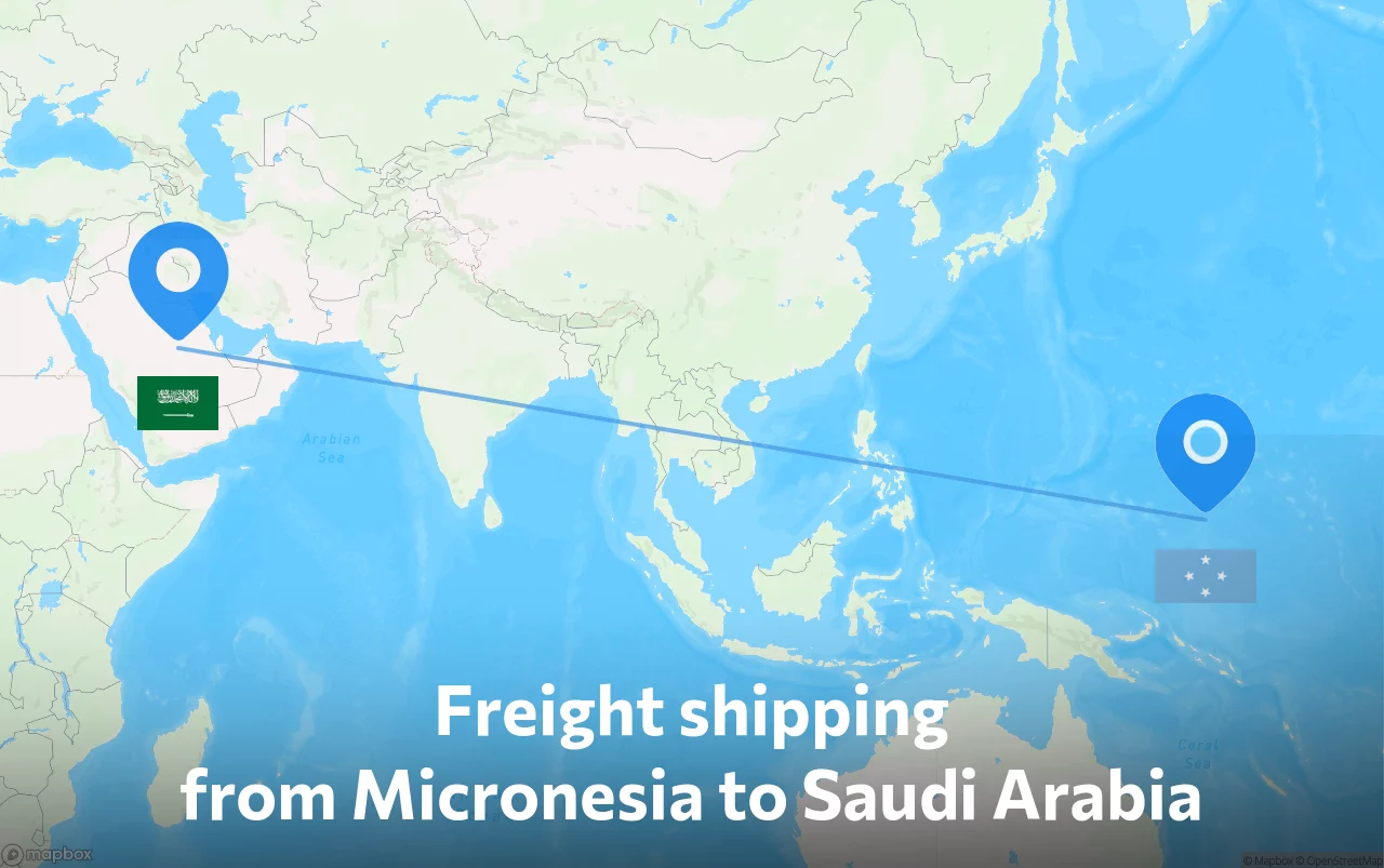 Shipping route from Micronesia to Saudi Arabia