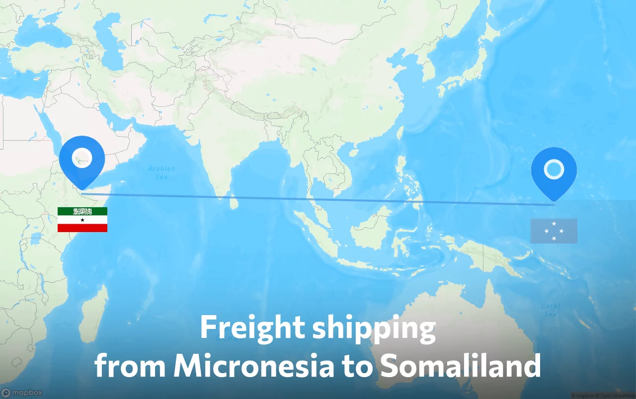 Shipping route from Micronesia to Somaliland
