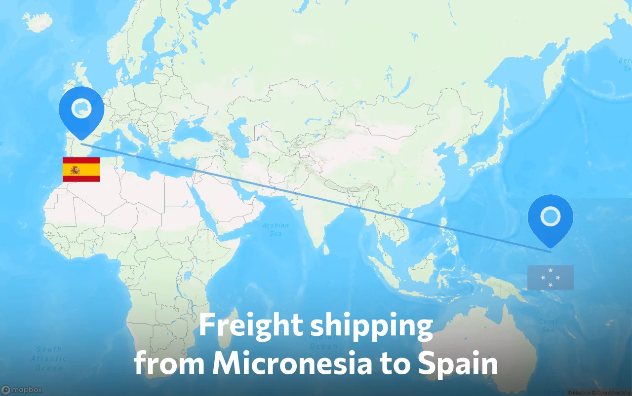 Shipping route from Micronesia to Spain