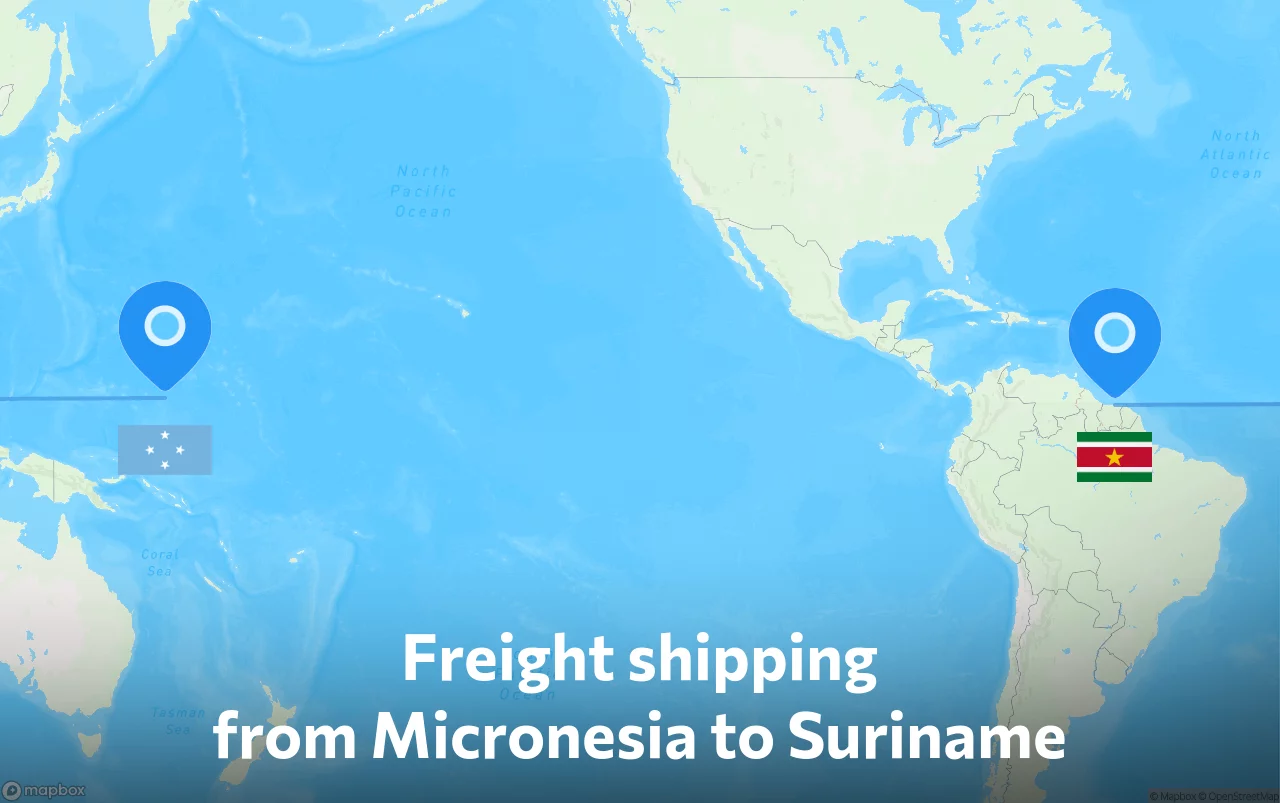 Shipping route from Micronesia to Suriname