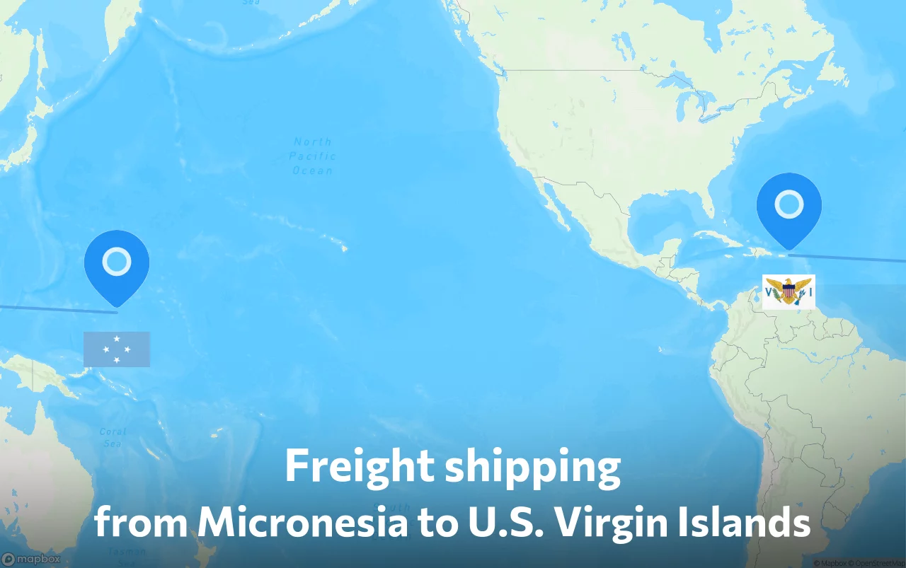 Shipping route from Micronesia to U.S. Virgin Islands