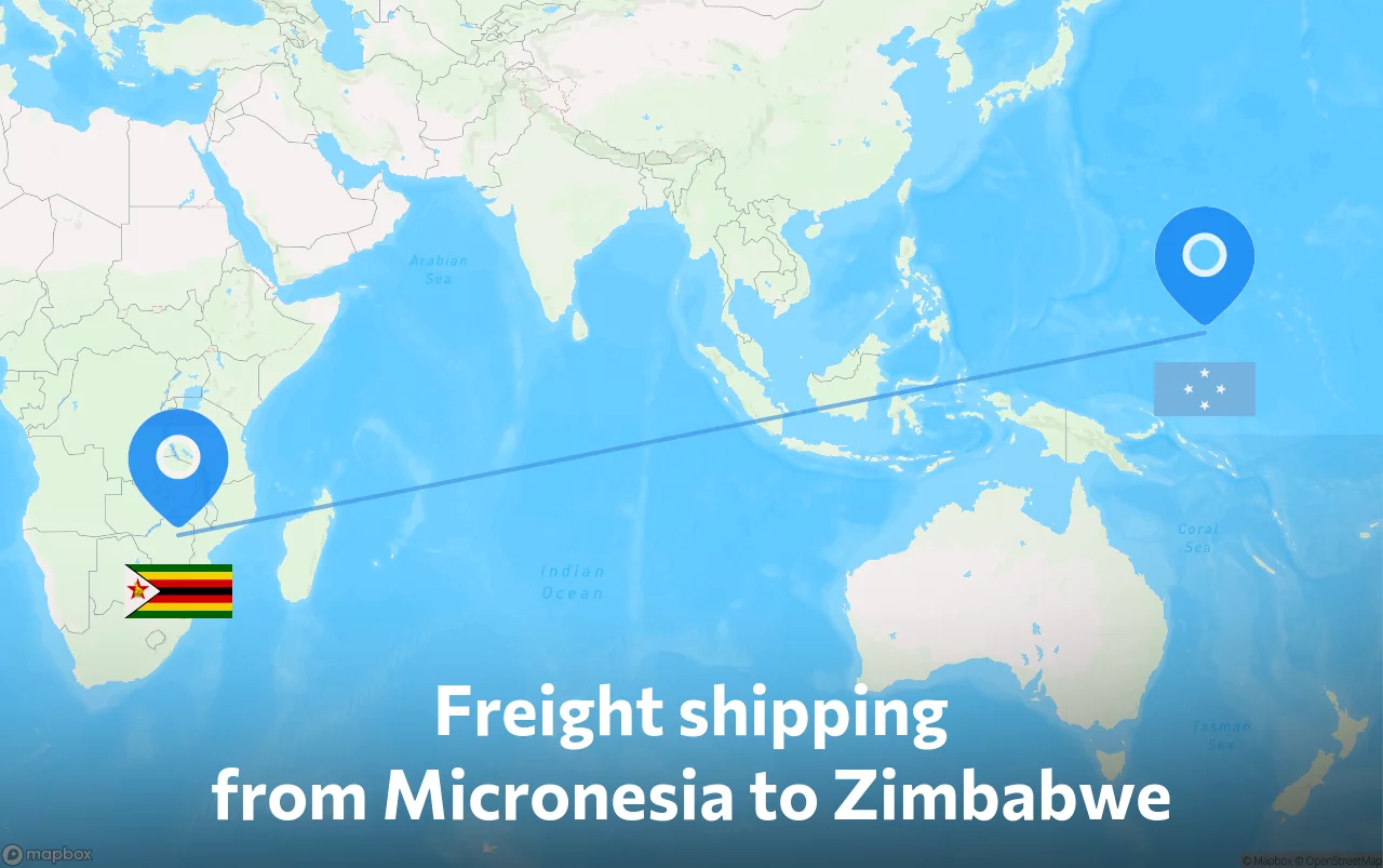 Shipping route from Micronesia to Zimbabwe