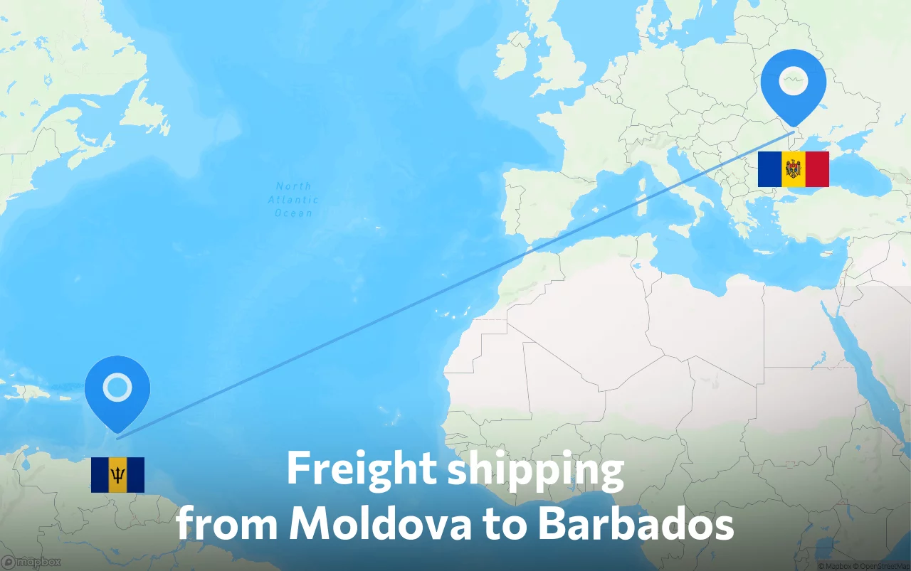 Shipping route from Moldova to Barbados
