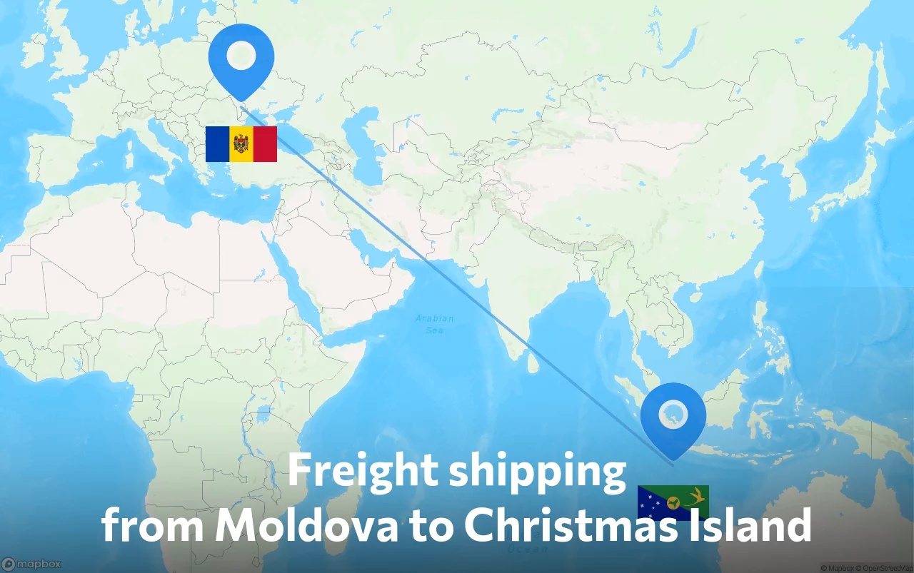 Shipping route from Moldova to Christmas Island