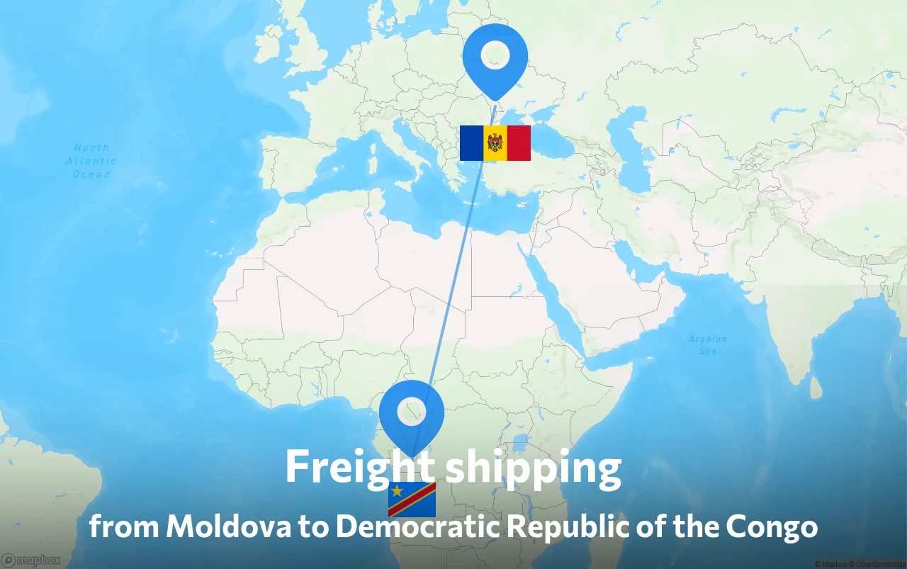 Shipping route from Moldova to Democratic Republic of the Congo