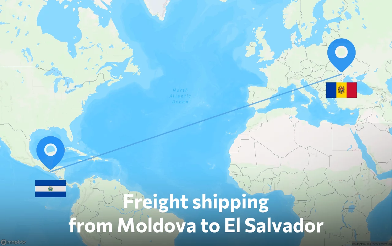 Shipping route from Moldova to El Salvador