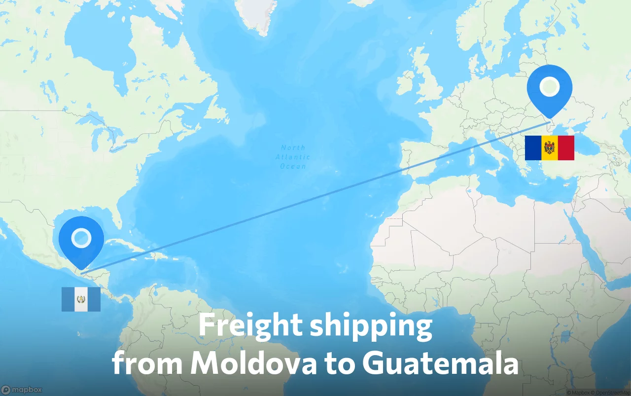 Shipping route from Moldova to Guatemala