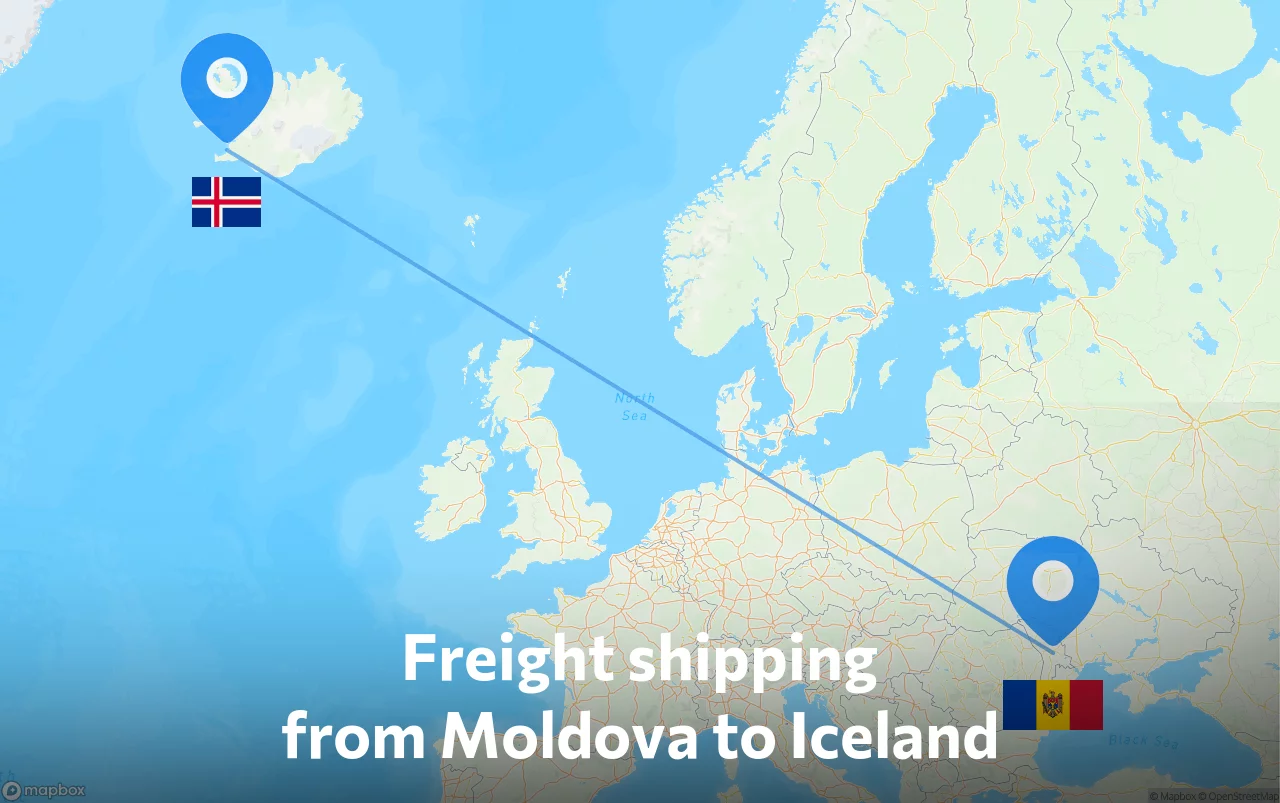 Shipping route from Moldova to Iceland