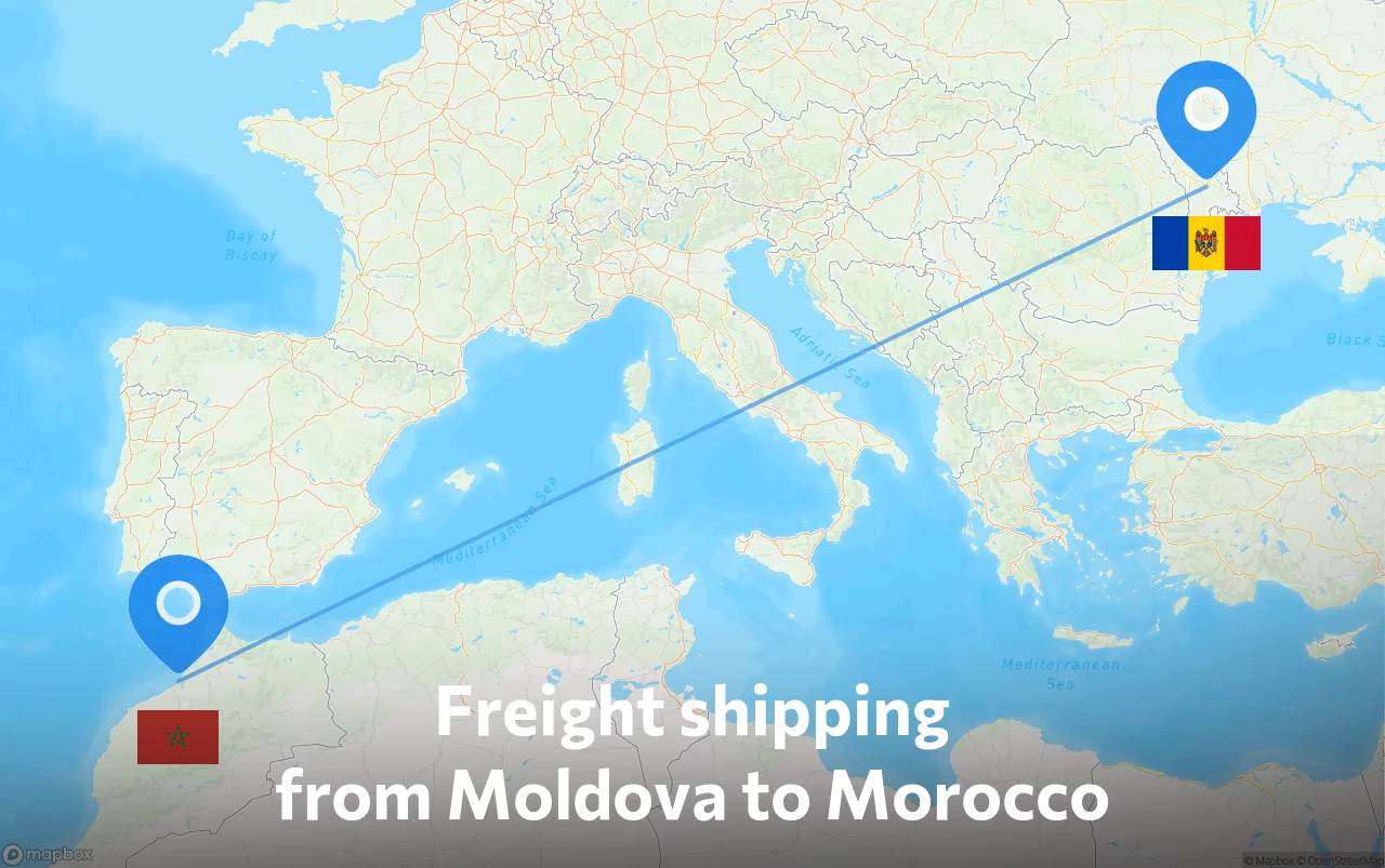 Shipping route from Moldova to Morocco
