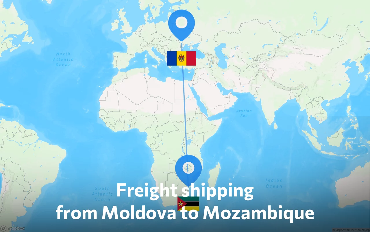 Shipping route from Moldova to Mozambique