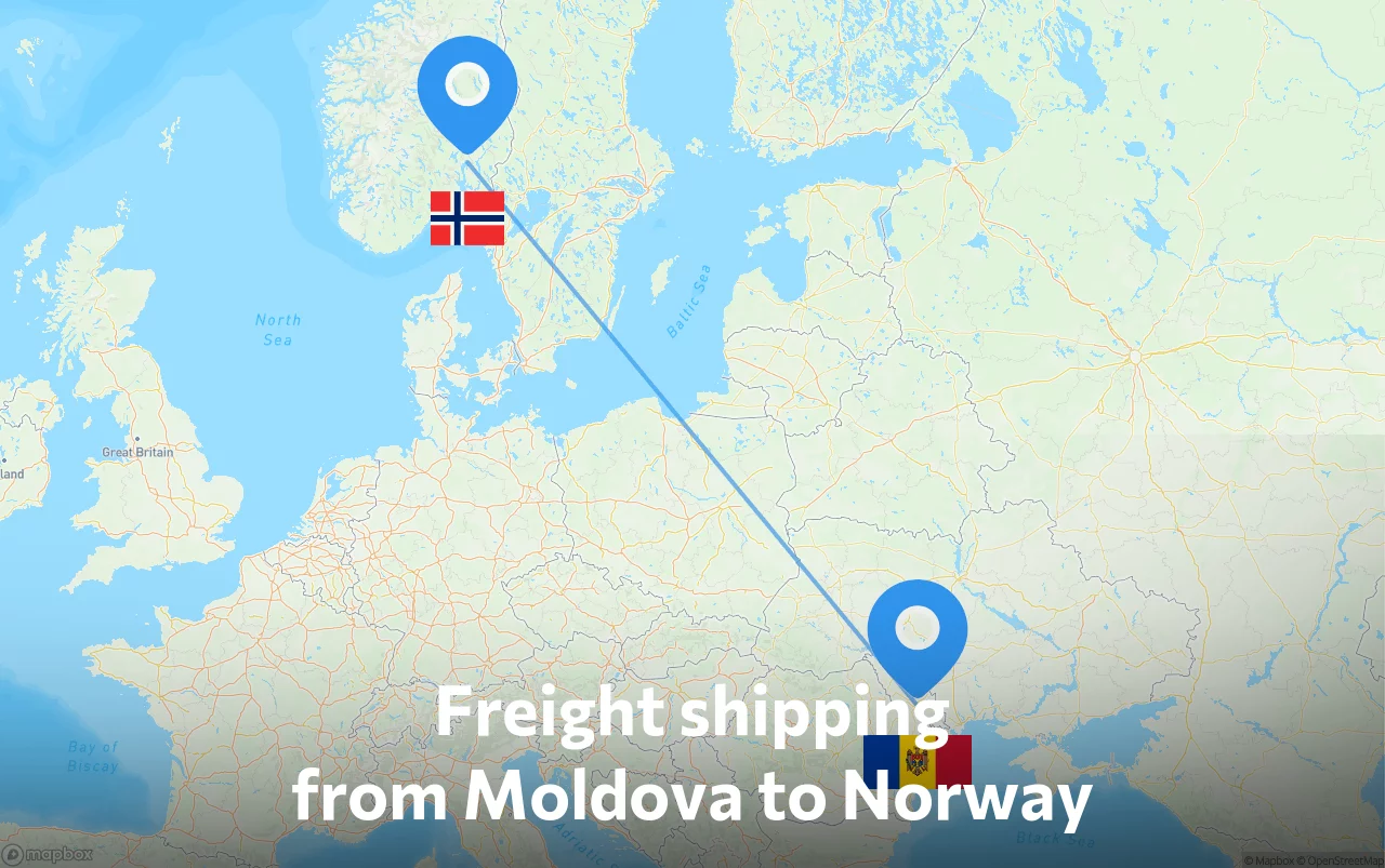 Shipping route from Moldova to Norway