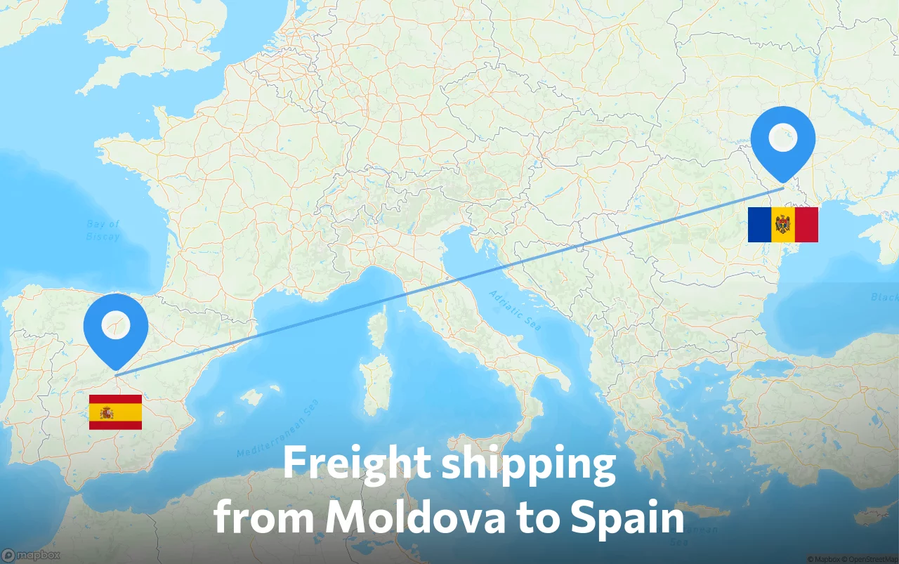 Shipping route from Moldova to Spain