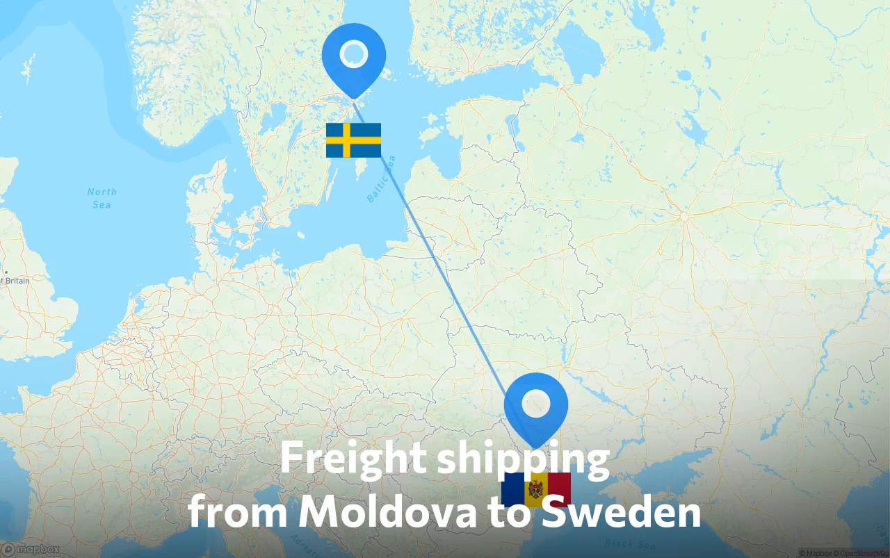 Shipping route from Moldova to Sweden