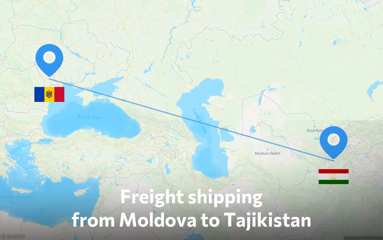 Shipping route from Moldova to Tajikistan