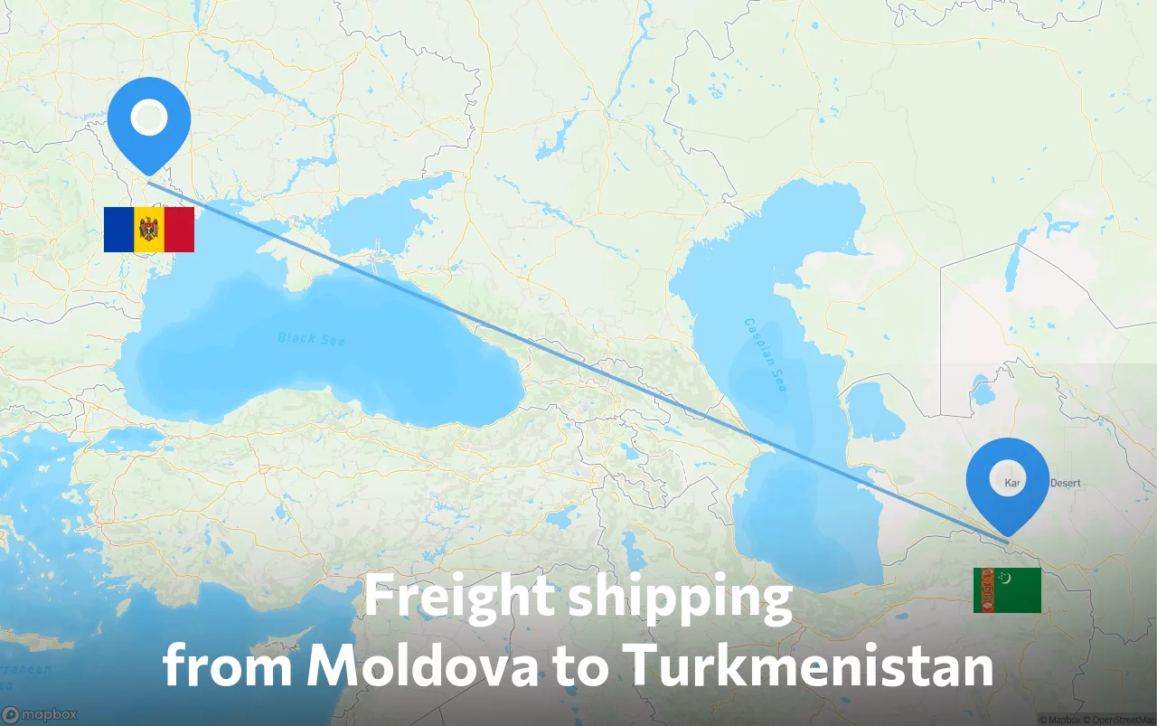 Shipping route from Moldova to Turkmenistan