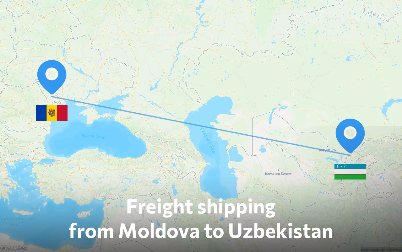 Shipping route from Moldova to Uzbekistan