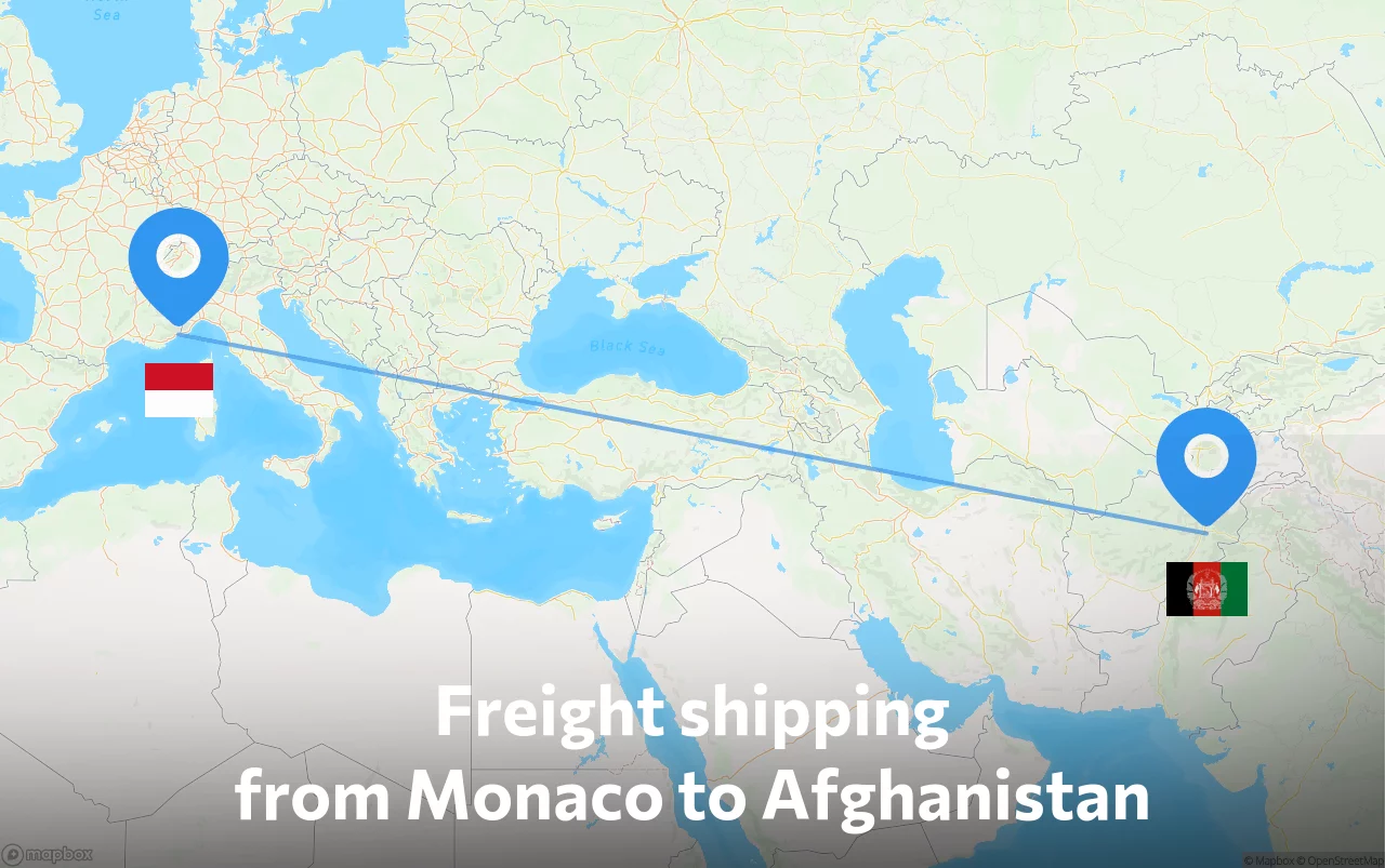 Shipping route from Monaco to Afghanistan