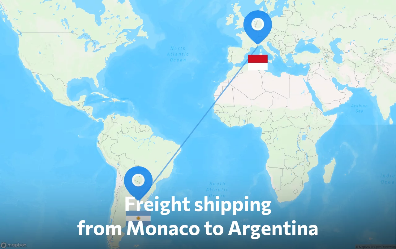 Shipping route from Monaco to Argentina