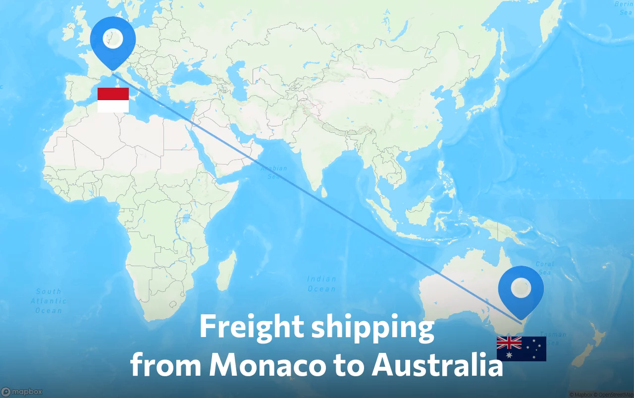 Shipping route from Monaco to Australia