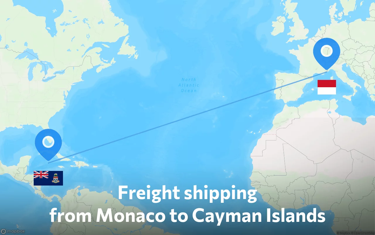 Shipping route from Monaco to Cayman Islands
