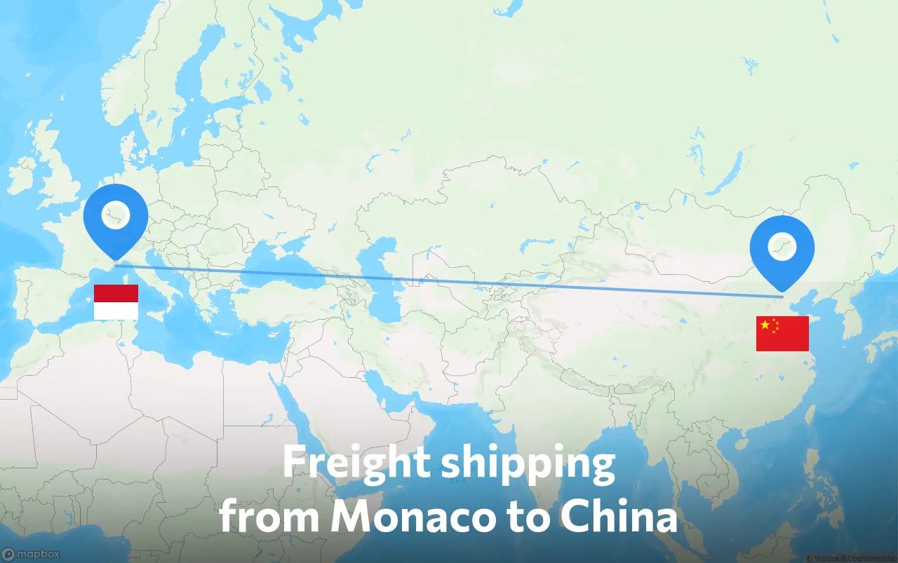 Shipping route from Monaco to China