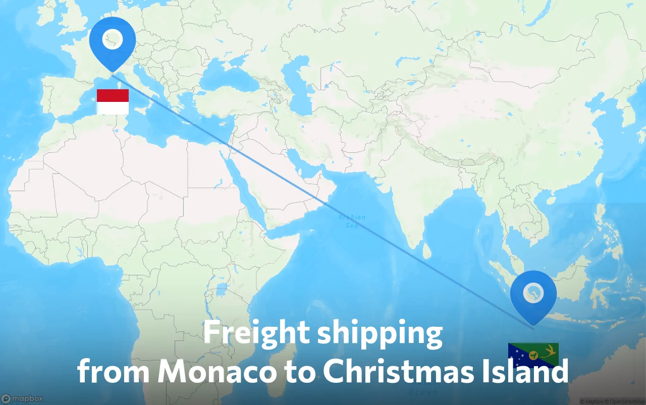 Shipping route from Monaco to Christmas Island