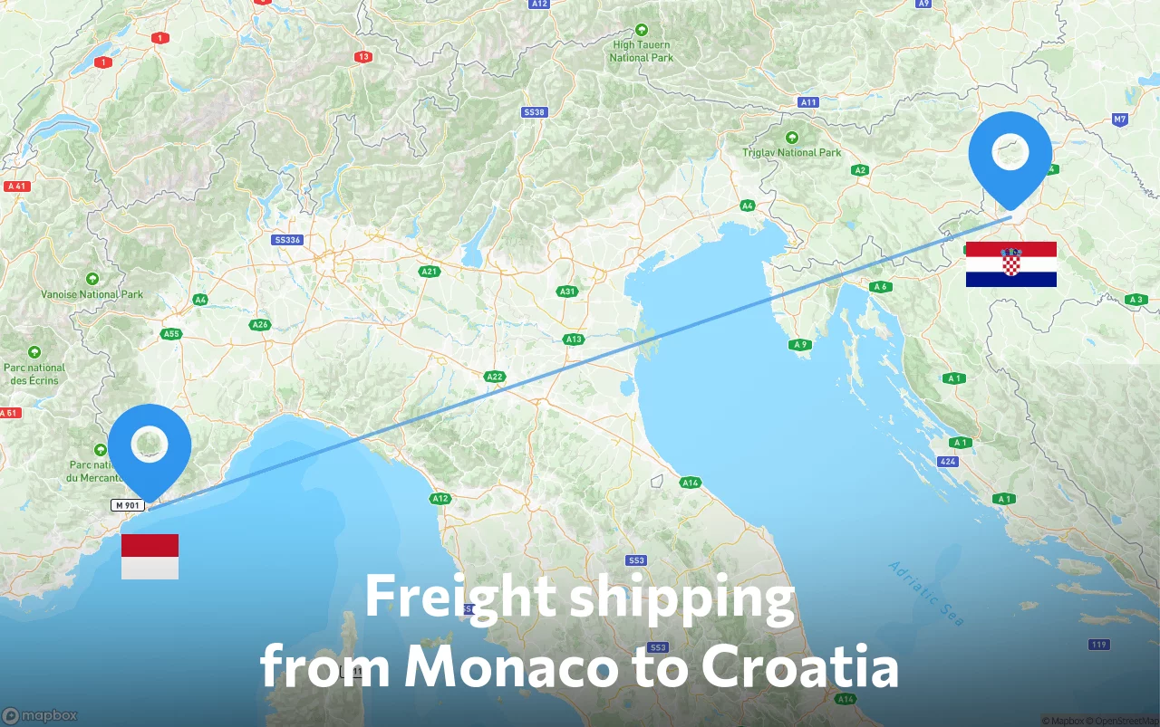Shipping route from Monaco to Croatia