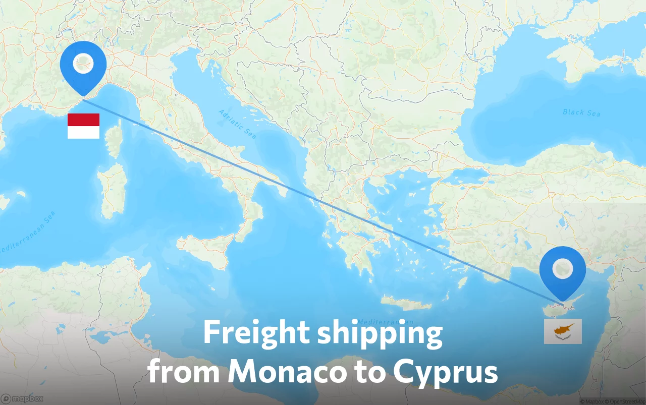 Shipping route from Monaco to Cyprus